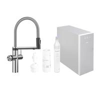 BLANCO CHOICE Icona, acero inoxidable macizo cepillado, alta presión, sistema de agua multifuncional todo en uno, agua fría en silencio, medio, burbujeante y caliente, incluye aplicación para