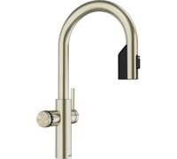 BLANCO CHOICE Icona-C Grifo de cocina todo en uno de acero inoxidable satinado dorado, no incluye unidad de tratamiento de agua CHOICE.ALL, agua fría en silencio, medio, burbujeante y caliente