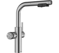 BLANCO CHOICE Icona-L | Grifo de cocina todo en uno de acero inoxidable macizo | no incluye unidad de tratamiento de agua CHOICE.ALL | Agua fría en silencio, medio, burbujeante y caliente hirviendo |