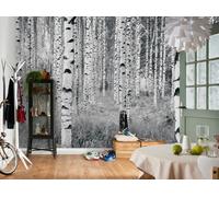 Komar, papel tapiz con mural «árboles de bosque en blanco y negro» XXL4 023 de 368 x 248 cm, blanco/blancuzco (paquete de 4)