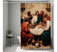 Blanco Cortina de Ducha 120x200 cm, Impermeable Cortina Ducha La úLtima Cena Cortinas de Baño Poliester Lavable Cortinas Baño con 12 Anillas Dobladillo Ponderado para Familia, Bañera -ly2507207