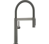 BLANCO CULINA-S II Mini | Grifo de cocina en acero negro satinado | Alta presión | Con manguera extraíble | Cambio de chorro transparente a chorro de ducha | Calidad del agua asegurada y ahorro de