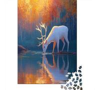 Blanco Deer Drinking Water in The ForestRompecabezas De 1000 Piezas Juegos EduGatoivos De Desafío para Adultos, Decoración del Hogar70x50cm/1000pcs