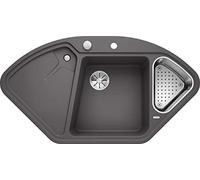 Blanco Delta II, Eckspüle, Küchenspüle aus Silgranit PuraDur, Felsgrau/mit InFino-Ablaufsystem, inklusive Edelstahlschale und Ablauffernbedienung; 523657