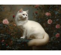 Blanco Diamond Painting Adultos, 5D Gato Diamond Painting Kit Completo, Ronda Diamante Pintura Cuadro Diamantes Cristal Principiante Art Punto de Cruz Set para Decoración Pared Hogar 70x90cm, Model155