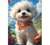 Blanco Diamond Painting, Perro Diamond Painting Adultos, 5D Pintura Diamante NiñOs, Full Drill círculo Cristal Gem Conjunto De ArtesaníA Principiantes, Para Decoracion Navidad Interior 90x120cm 0U-974