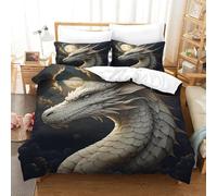 Blanco Dragón Juego De Cama De Microfibra Suave, King(220x240cm) Funda Nórdica, Full Moon Juego De Funda Nórdica Transpirable Beddling Set con Invisible Cremallera