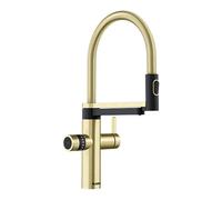 BLANCO drink.soda EVOL-S Pro | Grifo de cocina de soda en oro satinado | Agua fría en silencio, medio y burbujeante | Incluye aplicación | aireador | ajuste de cantidad Click & Touch | [16 x 25,2 x