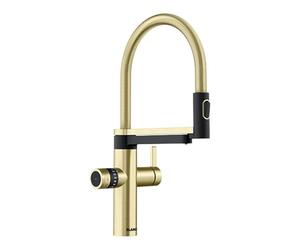 BLANCO drink.soda EVOL-S Pro | Grifo de cocina de soda en oro satinado | Agua fría en silencio, medio y burbujeante | Incluye aplicación | aireador | ajuste de cantidad Click & Touch | [16 x 25,2 x