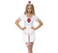 Blanco Enfermera Set Sombrero Liguero Delantal Mujer Sexy Accesorio de Disfraz