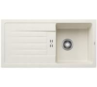 BLANCO FAVUM 45 S Fregadero de cocina de 86 x 43,5 cm, de granito de color blanco suave, tipo de montaje: instalación desde arriba, reversible, para armarios bajos de 45 cm de ancho, lavabo grande, 86