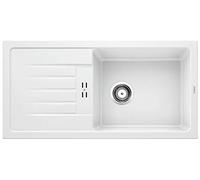 BLANCO FAVUM XL 6 S - Moderno Fregadero Atemporal Encastrado de Granito - Modelo Básico en SILGRANIT para Muebles Bajos de 60 cm de Ancho - Blanco - 524235