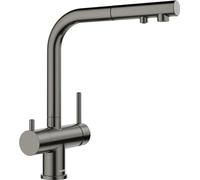 BLANCO Filtro FONTAS-S II de acero negro satinado, alta presión, con manguera extraíble, prevención de reflujo, cartucho de cerámica, calidad del agua asegurada y ahorro de agua, filtro todavía se