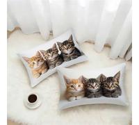 Blanco Funda Cojin 60x80 Juego de 2, Gato Rectangular Funda Almohada 80x60cm con Cremallera Oculta, Impermeable Lino Fundas Cojines, Fundas de Cojines para Sofá Cama Silla o Jardín Regalo S-4587