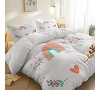 Blanco Funda Nórdica Reversible, Microfibra Transpirable con Garabato Simple En Forma De Corazón Estampado, Juego de Cama 2 Piezas para Dormitorio Juvenil o Infantil, 135 x 200 cm
