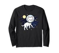 Blanco Gato Espacio Astronauta Luna Animal Amante Mamá Papá Niños Manga Larga