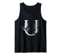 Blanco Inglés Alfabeto Letra U Monograma Inicial Negro Camiseta sin Mangas