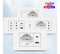 Blanco Italia Chile USB inteligente tipo c 20W carga rápida toma de corriente de pared plástico Chile Schuko doble USB enchufe TV TEL ordenador Schuko 2 hole
