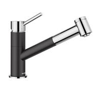 BLANCO KANO-S Vario | Grifo de cocina en color negro plateado y cromo | alta presión | con manguera extraíble | válvula antirretorno | cartucho de cerámica | con alcachofa ajustable para un chorro