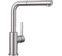 BLANCO LANORA-S 523123 Grifería de cocina de acero inoxidable macizo con caño extraíble, alta presión, acero inoxidable cepillado (versión UE)