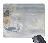 Blanco Little Rabbit Run en invierno pintura al óleo Rectángulo antideslizante de goma Mousepad ratón juego almohadilla de regalo