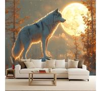 Blanco Lobo Papel Tapiz 500 x 280 CM, Luna Llena Papel Pintado, No Tejido Murales Fotográfico, Mate Personalizable Fotomurales para TV Fondo Pared Dormitorio Sala de Estar