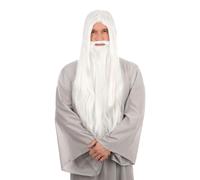 Blanco Mago Peluca y Barba Halloween Gandalf Merlín Disfraz Hombre