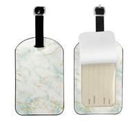 Blanco Menta Verde Mármol Dorado Gris Glamour,Etiquetas de equipaje de cuero sintético con nombre, etiquetas de viaje duraderas, 2 unidades