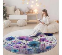 Blanco Morado Tappeto rotondo in flanella, Planta Ensueño Acuarela Flor Silvestre Stampa Morbida Tappeto Rotondo di Protezione - 60 cm Antiscivolo Lavabile Tappeti per soggiorno ufficio cucina