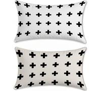 Blanco Negro Funda Cojin 40x70cm Fundas Cojines Sofa Lino Fundas Cojines Exterior Impermeable Sencillez Funda Almohada Decorativos Exterior Jardin Juego de 2 Cojin Salon Outdoor Cushions u-13267