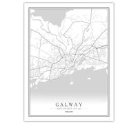 blanco negro GALWAY Impresión 3d Cartel de mapa de arte abstracto 40x50 cm Patrón de mapa de arte lineal creativo, cuadro de arte de pared, pintura en lienzo para decoración del hogar