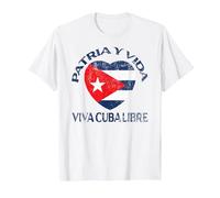 Blanco Patria Y Vida Viva Cuba Libre Camiseta, Hombre, Blanco, 5XL