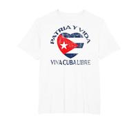 Blanco Patria Y Vida Viva Cuba Libre Camiseta, Hombre Tallas Grandes, Blanco, 2X Alto