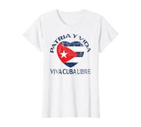 Blanco Patria Y Vida Viva Cuba Libre Camiseta, Mujer, Blanco, XL