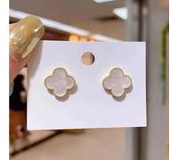 (Blanco) Pendientes de mujer con temperamento de lujo ligero de trébol de cuatro hojas, versátiles y