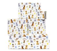Blanco Perro Breed Wrapping Sheets - Blanco - 6 Hojas With Various Dogs & Balloons - Papel De Regalo For Niños Niñas & Amantes De Los Animales - Cumpleaños Navidad Season Fiesta De Bebé
