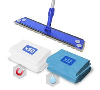 BLANCO PLATA - Pack de Mopa de Limpieza Suelos Palo+ Soporte +Recambio 50 gasas atrapapolvo Limpieza en seco + Recambio 12 mopas Microfibra Limpieza en húmedo. Todo Tipo de Suelos.