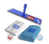 BLANCO PLATA - Pack de Mopa de Limpieza Suelos Soporte +Recambio 50 gasas atrapapolvo Limpieza en seco + Recambio 12 mopas Microfibra Limpieza en húmedo. Todo Tipo de Suelos.