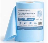 BLANCO PLATA - Rollo Bayeta Alimentaria Desechable. Precortada. Resistente y Duradera. 270 Servicios 100 Metros - Color Azul