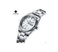 (blanco plateado) Reloj de mujer WWOOR de moda para mujer, resistente al agua, de cuarzo plateado, automático.