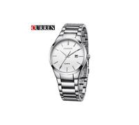 (blanco plateado) Relojes de lujo Curren clásicos de moda para hombres de negocios con fecha de visualización,