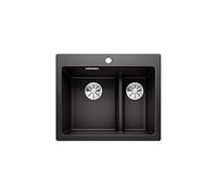 BLANCO PLEON 6 Split, Fregadero de granito de SILGRANIT negro, instalación desde arriba, lavabo principal a la izquierda, para armarios inferiores de 60 cm de ancho, concepto dividido: barra bajada,