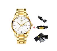(Blanco) Relojes de pulsera clásicos OLEVS dorados para negocios de lujo de primera marca Cuero impermeable