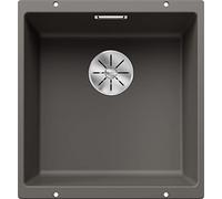 BLANCO SUBLINE 400-U Fregadero de granito de color gris silcán, tipo de montaje: bajo encimera, para armarios inferiores de 50 cm de ancho, forma de lavabo 2 en 1: dos cuencas, un recorte y solo