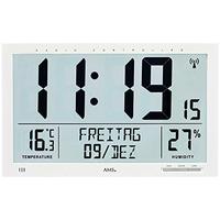 Blanco y simple: AMS 5887 Reloj de pared digital con despertador, indicador de fecha y termómetro, radio reloj