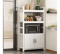 Blancos Muebles for Microondas, Estanteria Cocina de Altura Ajustable con Estantes Abiertos y Armarios de Almacenamiento, for Sala, Dormitorio y Baño