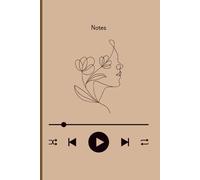 Blank Notebook: Music Player Aesthetic - Minimal Line Art Face with Flowers: Stylish Brown Journal for Writing, Drawing, and Creative Notes | 6x9, 120 Numbered Pages