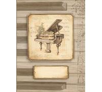 Blank Sheet Music Notebook for Pianists: 100 Pages with 5-Line Staves / Staffs || +3 Puzzles on "Music" || Antique Vintage Style || Appreciation Gift Idea for Piano Player / Teacher