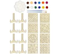 Blank Wood Coasters, DIY Art Set, Wooden Drink Mats with Paint Ready System, Creative Craft Boards with Engraving Feature, Art Kit, Arts Set for Home Party Holiday Decoration Coffee Table
