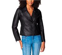 [BLANKNYC], Chupa de piel vegana semiajustada de lujo para mujer, Onyx, M